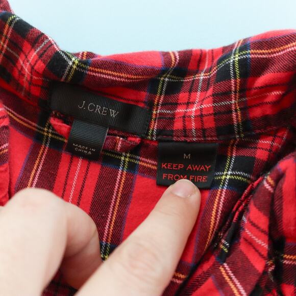J Crew Red Plaid Cotton Matching Pajama Sleep Set Classic Collared Size Medium - Picture 8 of 12